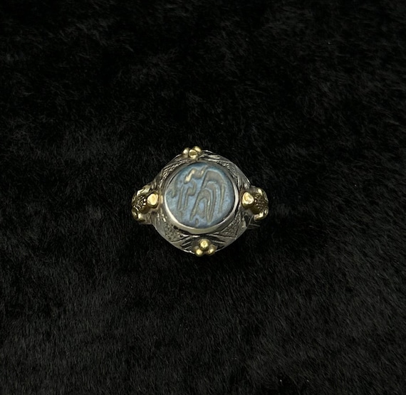 Antique Solid Silver Ring, Islamic Writing Lapis … - image 3