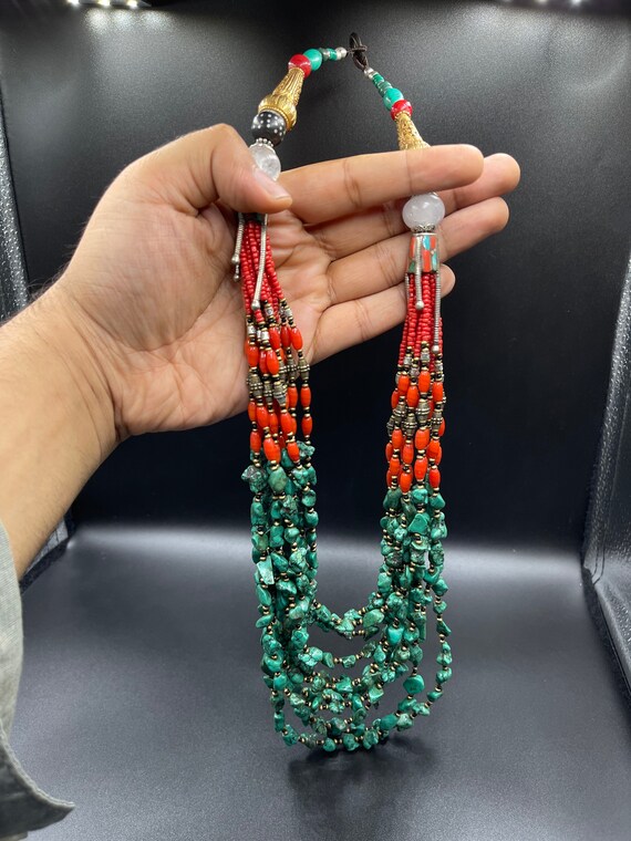 Amazing Unique Handmade Tibetan Old Necklace With… - image 4