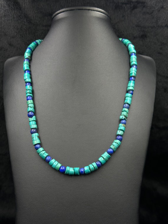 Collier Vintage Perles De Rocaille Turquoise Et Lapis Lazuli - Longueur 20 Pouces, Occasion Ethnique