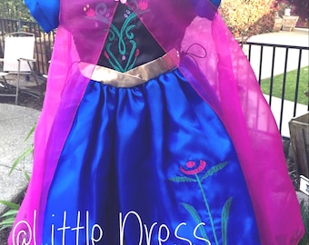 Princess Anna Inspired Blue Ball Gown with Cape, Corset Fit Dress