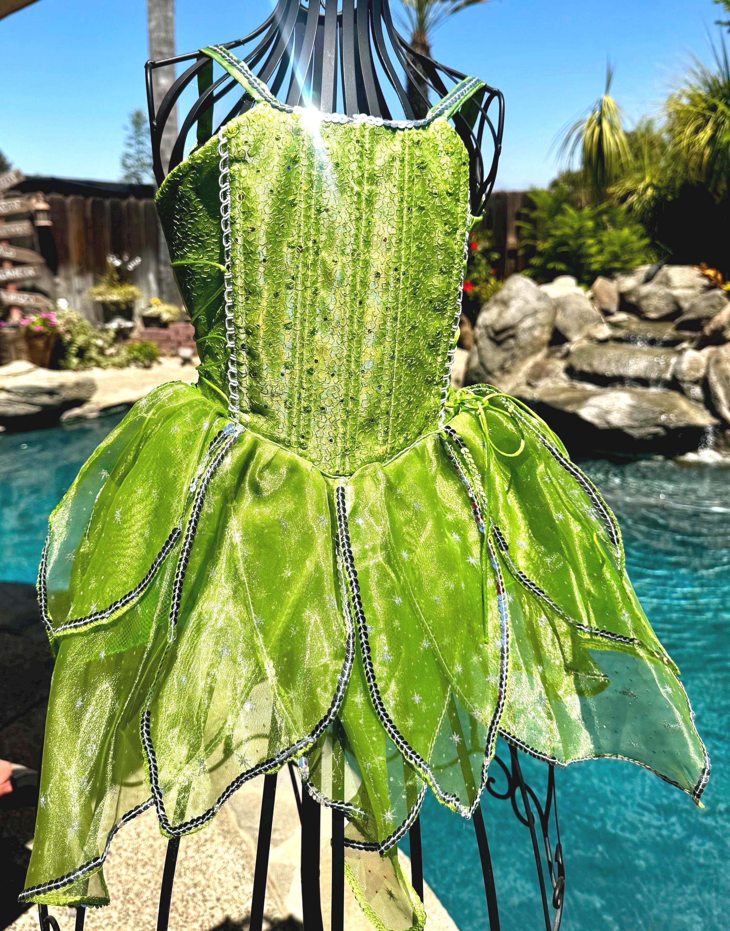 green sparkly fairy dress Tinkerbell Inspired Dress, Glitter Ball Gown Costume, Princess Party Wear YCRF_shoedefault