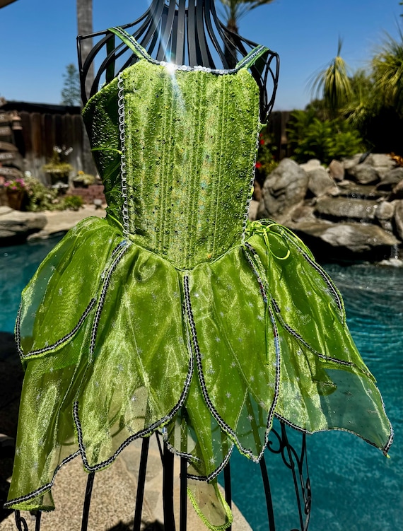 Tinkerbell Inspired Fairy Dress, Glitter Green Ball Gown Costume, Princess Party Wear, Vestido De Campanita