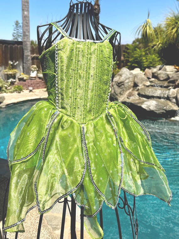 green sparkly tinkerbell dress Inspired Fairy Dress, Glitter Ball Gown Costume, Princess Party Wear jan-2026-md