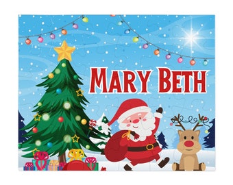 Santa Weihnachten Puzzle Sublimationsdesign-Vorlage, Wunderland Digital Kid Benutzerdefinierte personalisierte Name Jigsaw PNG JPEG Rudolph Elfen Rentier