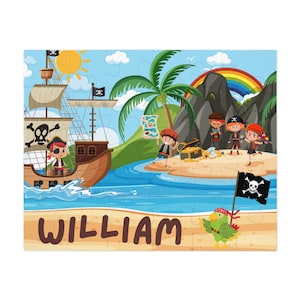 Plantilla de diseño de sublimación de rompecabezas pirata, rompecabezas digital personalizado para niños, nombre de playa, juego de rompecabezas personalizado, Isla del Tesoro, regalo para niños, PNG JPEG
