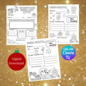 Weihnachtswunschliste Bundle, Lieber Santa Malseite, Brief an Santa, personalisierte Santa Draw Brief, Printable Santa Kids Aktivität DIGITAL