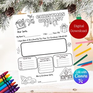 Farbe Brief an Santa, Färbung Lieber Santa Brief, Brief an Santa Malseite, druckbare Weihnachtswunschliste, Santa Kids Aktivität DIGITAL