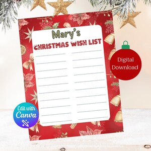 Brief an den Weihnachtsmann, Weihnachtswunschliste druckbar, Weihnachtswunschliste bearbeitbar, Weihnachten druckbar für Kinder, Weihnachtsaktivität, digitaler Download