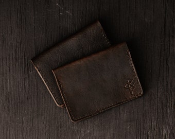 Bifold leather wallet, Brown veg tan handmade front pocket leather wallet