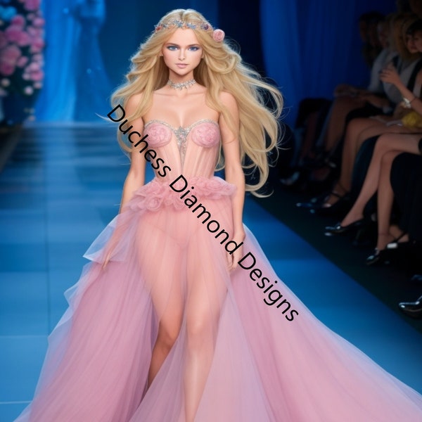 Runway model high fashion couture gown beauty printable wall art Dream Collection #1