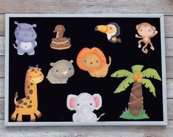 Toddler Learning Toys, Jungle Animals Educational Toys, Giraffe, Rhino, Toucan, Felt Toys, Daycare Teacher Gift