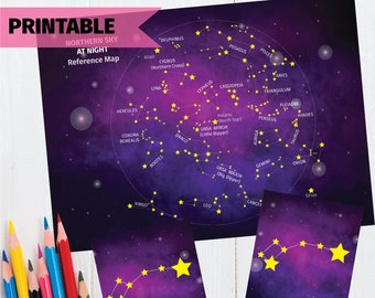 Astronomy Printable Montessori Materials, Constellation Flash Cards and Star Chart, Homeschool Digital Download