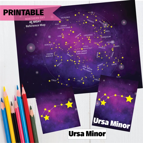Astronomy Printable Montessori Materials, Constellation Flash Cards and Star Chart, Homeschool Digital Download
