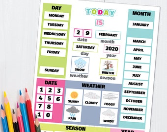 Child Calendar Printable PDF - Preschool Classroom Calendar - Perpetual Kids Calendar - Digital Download