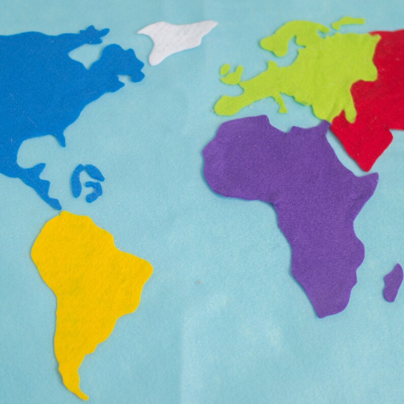 Montessori Weltkarte Filzmatte 90x50cm - 7 Kontinente Puzzle Deutsch