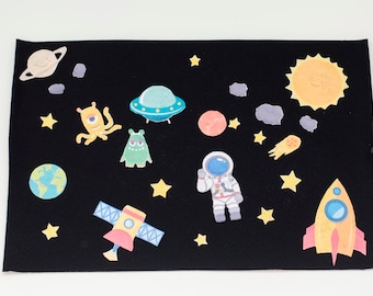 Felt Space Toy, Pretend Play Astronaut Adventure Felt Story Board Set, Toddler Toy for Boys, Felt Rocket, Spaceship, Aliens, Star Travel Toy