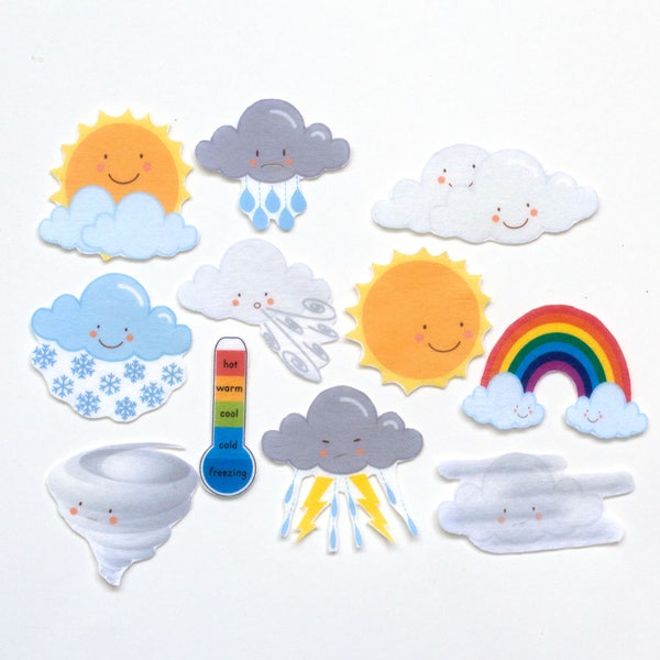 Preschool Toy Set, Felt Weather Set, Flannel Board Story, Toddler Learning Toy, Felt Rainbow and Clouds Set, Homeschooling Teaching Toy Set