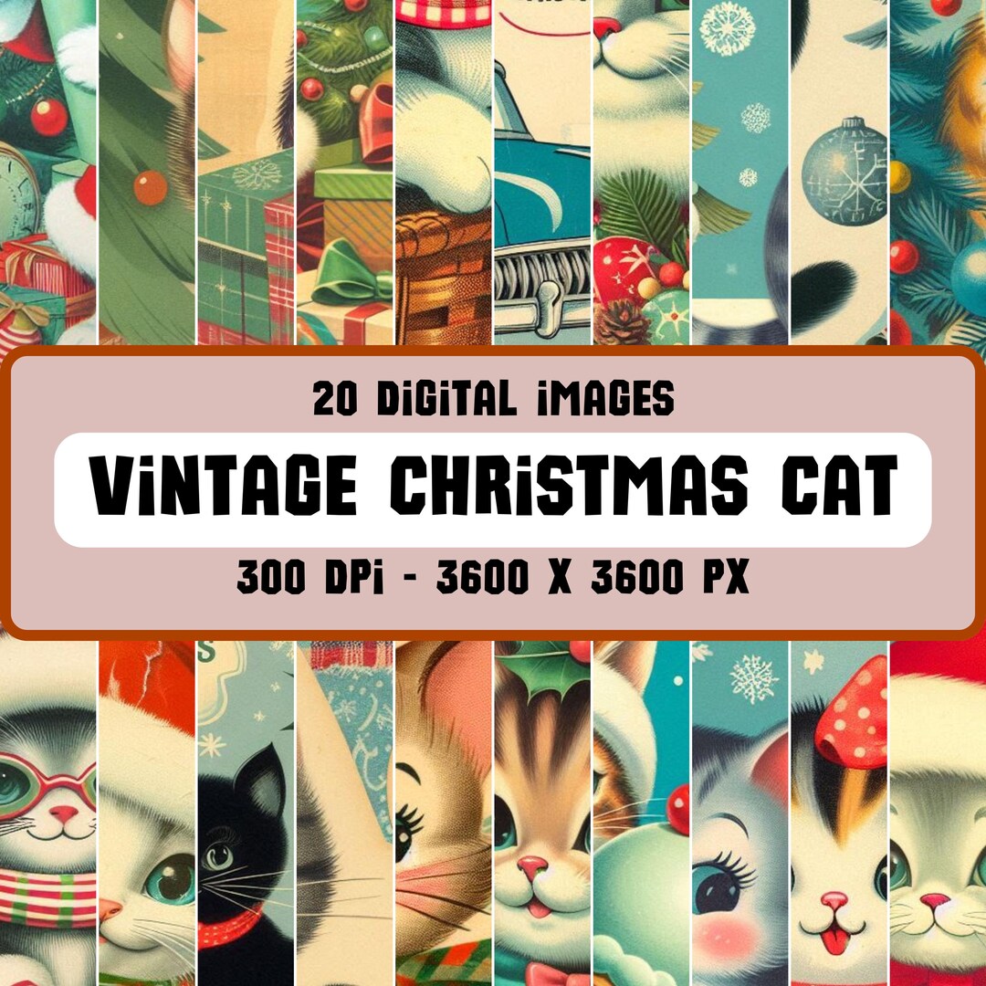 20 Vintage Christmas Cat Digital Paper | Fantasy Scrapbook Pages ...