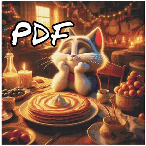 Cross Stitch Pattern | Cat And Pancakes | Cute Cat | PDF Pattern | DMC | Embroidery | Embroidery Design | Digital Format Cross Stitch