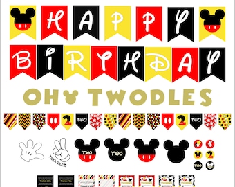 Oh, Twodles Mickey Inspired Second Birthday Printable Pack - Instant Download