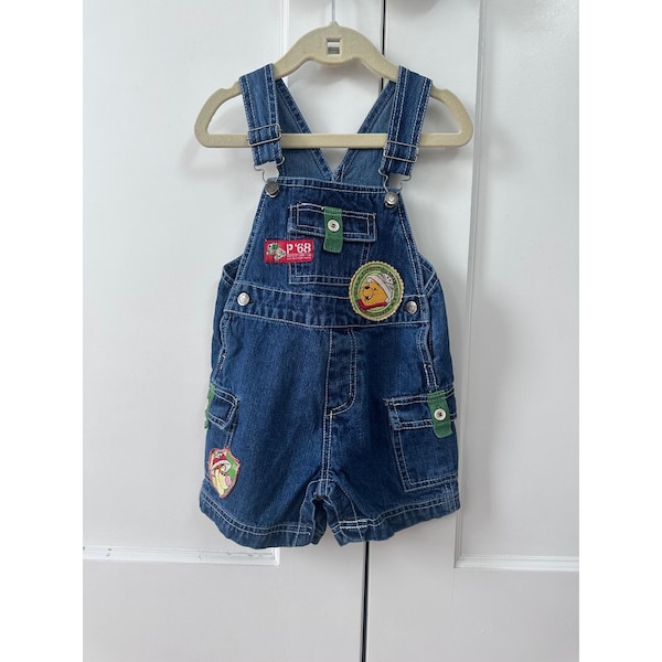 Vintage Disney Winnie the Pooh Tigger Denim Shortalls Overalls 90s Y2K