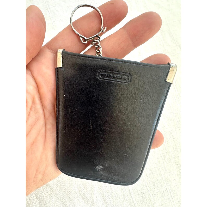 Vintage Coach Leather Keychain Coin Pouch Black Small Bag Holder ...