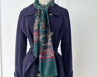 Vintage Forest Green Paisley Floral Oblong Scarf Burgundy Gold Accessory