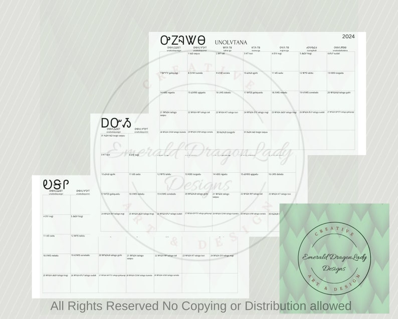 Cherokee 2024 Monthly Calendar Printable PDF Etsy