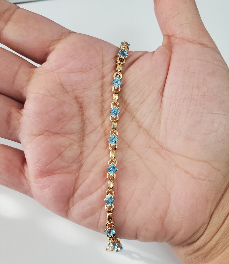 BLUE TOPAZ Tennis Bracelet 1.50cttw 14k Yellow Gold gift for | Etsy