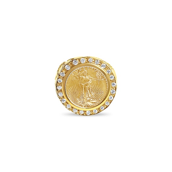 Lady Liberty Diamond Coin Ring 1 10OZ With Nugget Band 1.23cttw