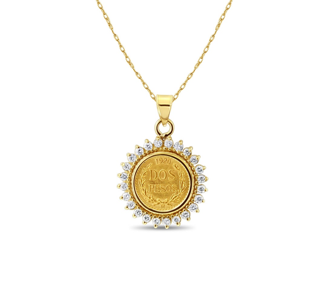 Dos Pesos Gold Coin Diamond Necklace .55cttw Mexico Estados - Etsy