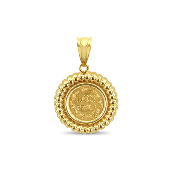 1945 Dos Pesos Gold Coin Necklace With Shrimp Bezel Frame Mexico