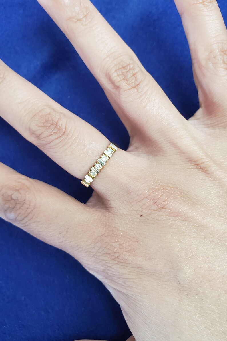 wedding gift 14k Solid Yellow Gold gift for her Diamond Wedding Band upgrade ring .19CTTW stackable ring