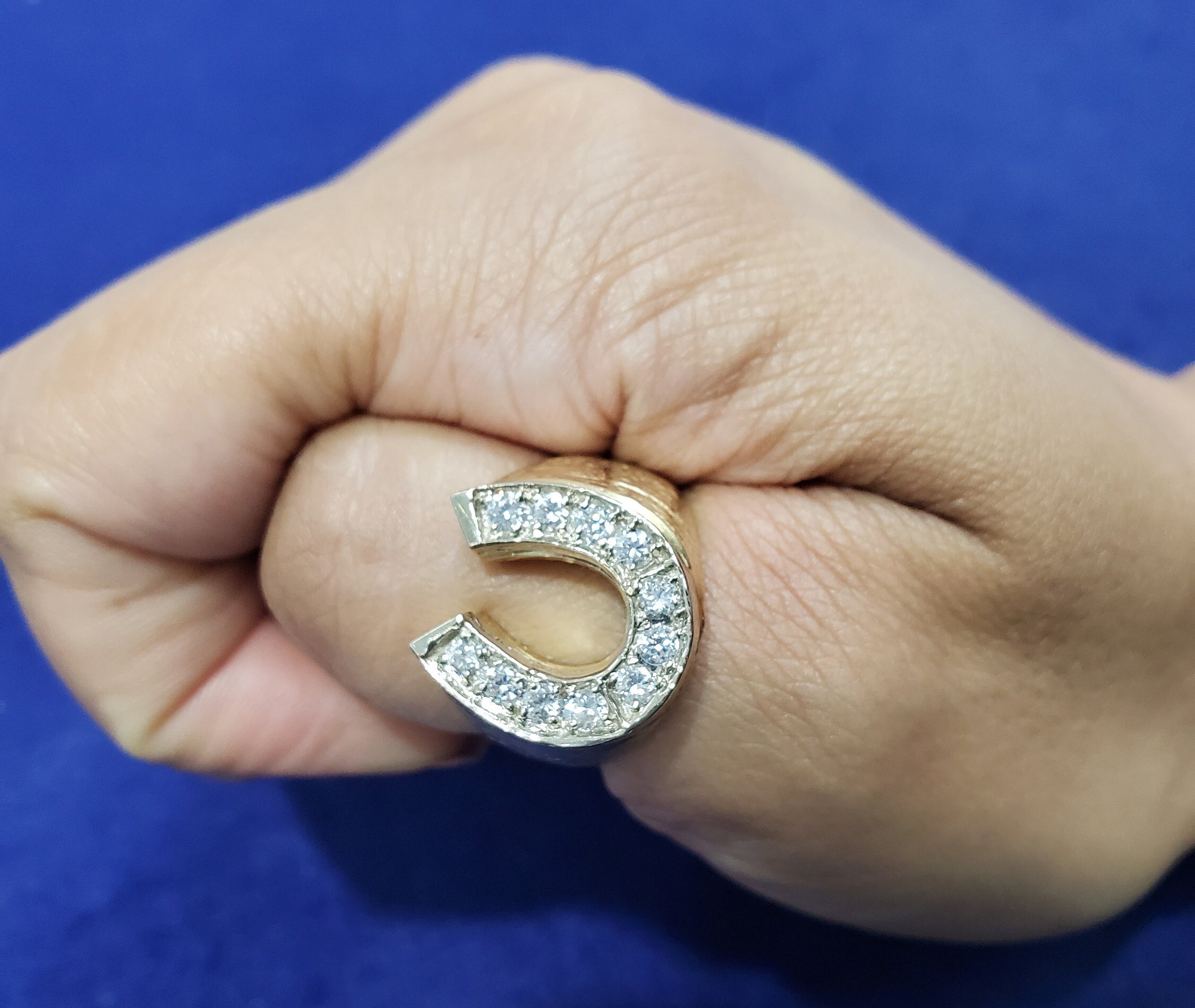 LUCKY HORSESHOE Diamond Ring W. Bark Finish 14k Yellow Gold Etsy