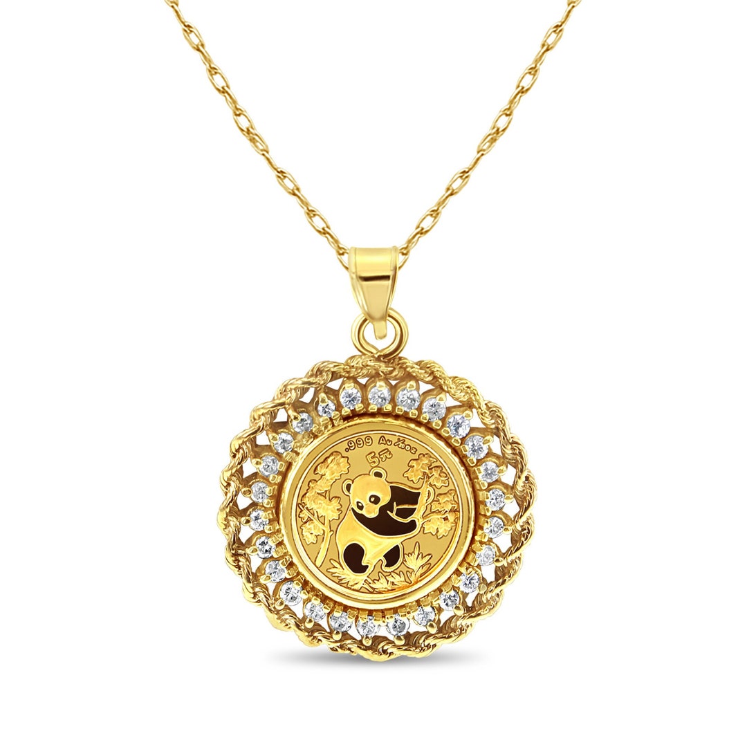 1992 Panda Coin Necklace With Diamond and Rope Bezel .52cttw Chinese