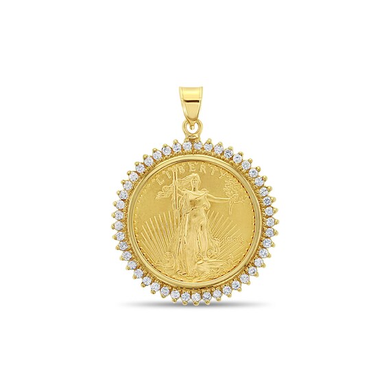 1994 1 2OZ Fine Gold Lady Liberty Medallion Necklace W. 1.00cttw