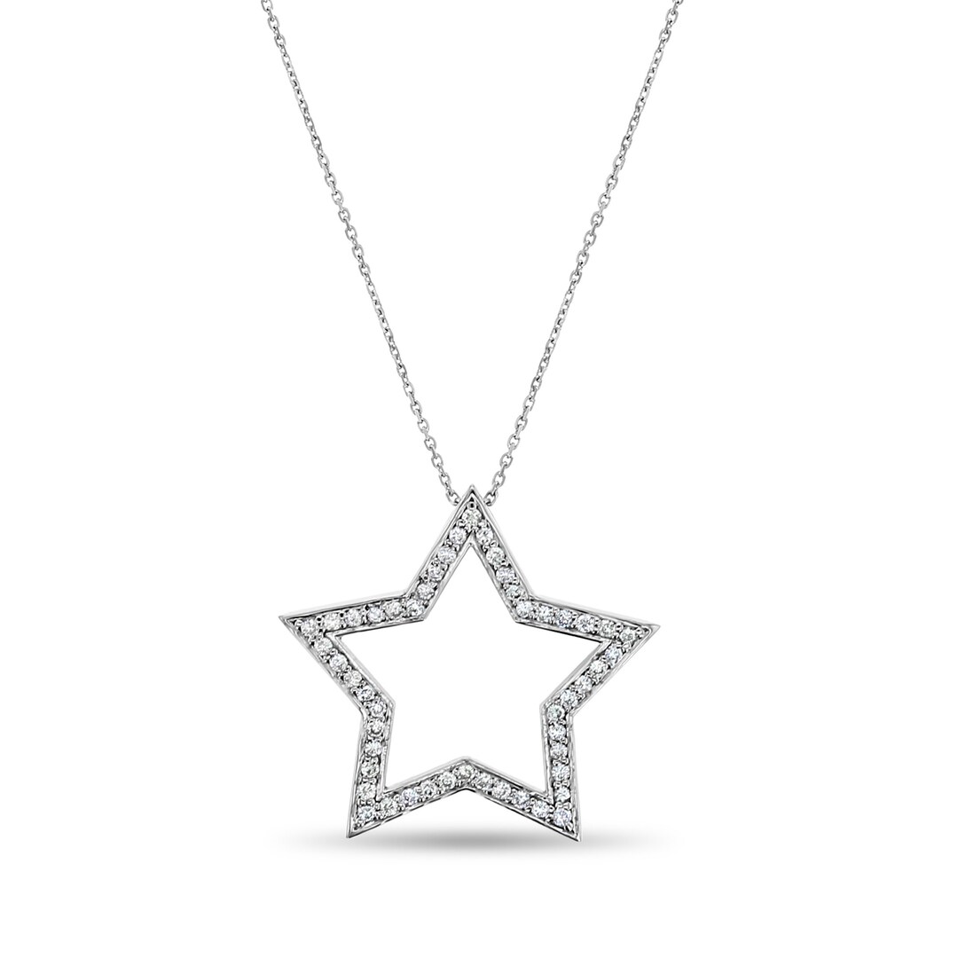 Diamond Star Stencil Cutout Necklace .60cttw 14k White Gold Celestial ...