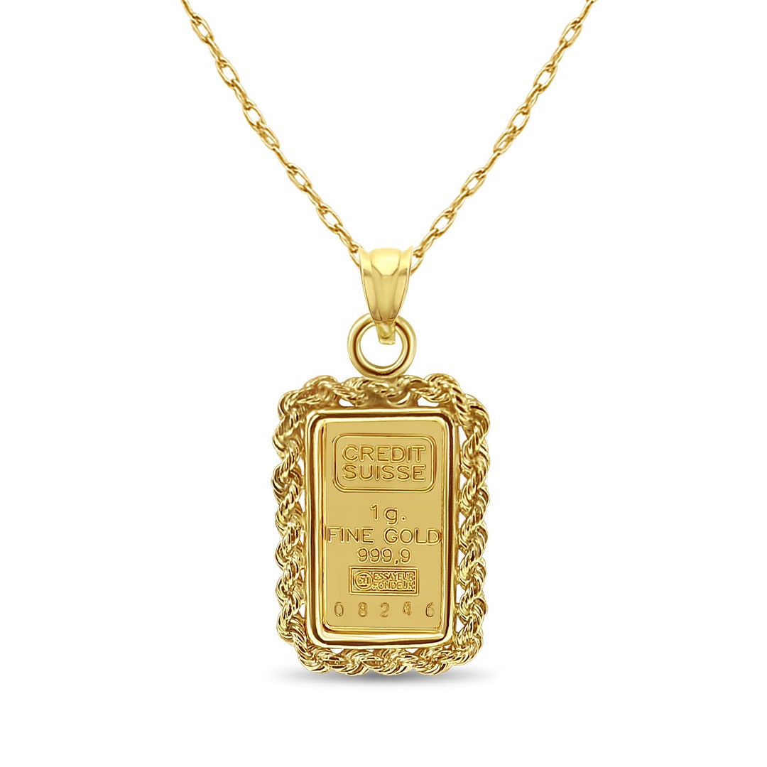 gram Credit Suisse Gold Bar with Rope Bezel Necklace 14k Etsy 日本