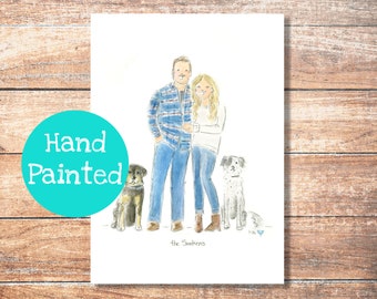Family Portrait Wedding Anniversary Gift Husband Birthday Gift Couple Gifts Personalized Custom Couple Portrait With Pets Unique