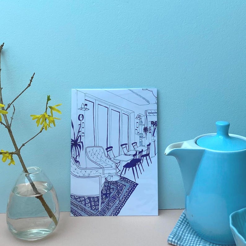 Café Art Print A5 – Hand-illustrated illustration | 10 designs to choose from | Modern wall decor image 17