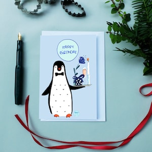 Greeting card A6 birthday penguin