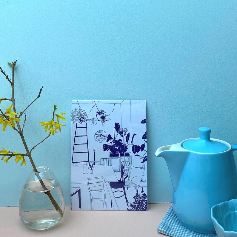Café Art Print A5 – Hand-illustrated illustration | 10 designs to choose from | Modern wall decor image 9