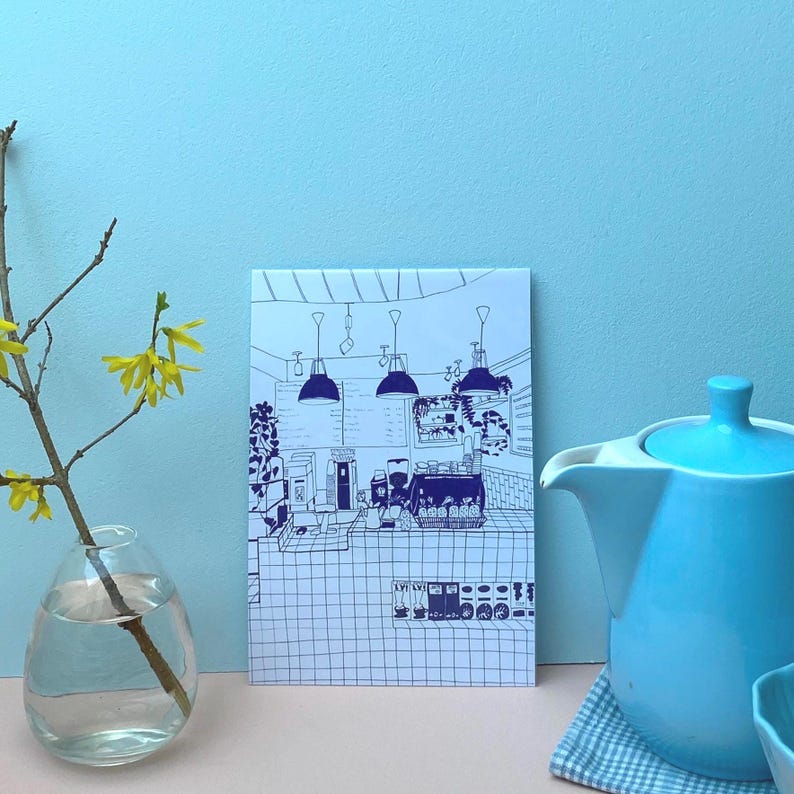 Café Art Print A5 – Hand-illustrated illustration | 10 designs to choose from | Modern wall decor image 19