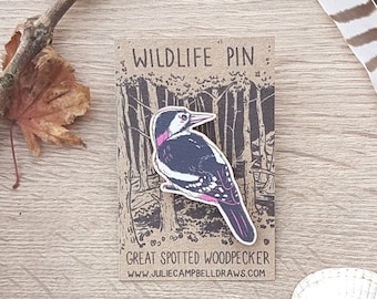 Great spotted woodpecker wooden pin