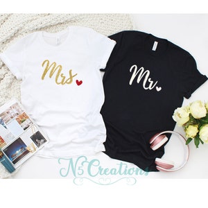 Mr Mrs tshirt/  hubby wife shirts/ Couple matching tshirts/ Wedding shower present/wedding party shirt/wedding announcement/wedding gift