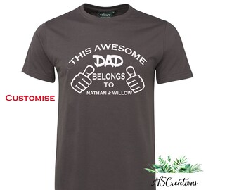 This awesome dad belongs to custom names t shirt/Fathers day t shirt/ Happy fathers day gift/ Birthday/ Christmas/ father and son shirt 1