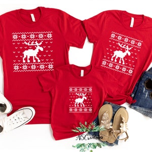 Christmas Ugly sweater tshirt/ Moose Family  T-Shirts/  Christmas Shirts/ Santa Matching sweater Christmas jumper Gift/  Christmas pyjamas