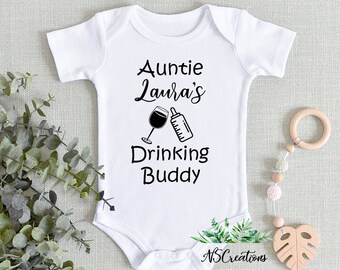 Auntie drinking buddy/ Aunt Pregnancy announcement bodysuit/ new aunt baby shirt/BABY SHOWER GIFT/ personalized bodysuit/ aunt and baby