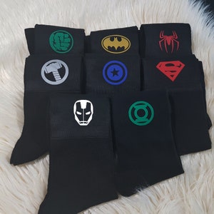 Set of 3/4/5 socks Super Hero Socks/ Gifts for Groom/Groommade superhero Socks/ wedding socks/personalised groomsman gifts #3 COLORED VINYL