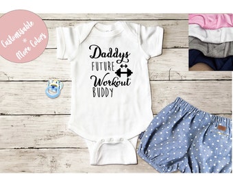 Daddy's workout Buddy romper/ Future gym Baby Onsie/ New Father/Pregnancy Announcement/Unique Baby reveal Gift